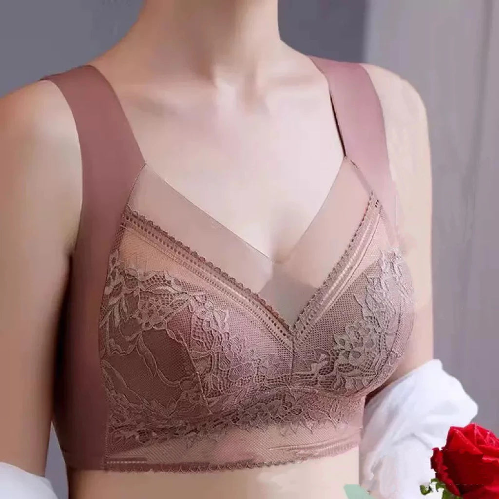 1pcs Women Lace Plus Size Bra Basic Anti Sagging Thin Vest With Padded Female Brassier Lady Ice Silk Seamless Comfort Breath Bra