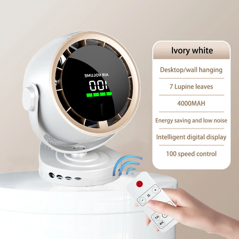 Mini Digital Display Fan Desktop Remote Control 720°Rotation Type-C Rechargeable Electric Fans Portable Wall Hanging With Clip