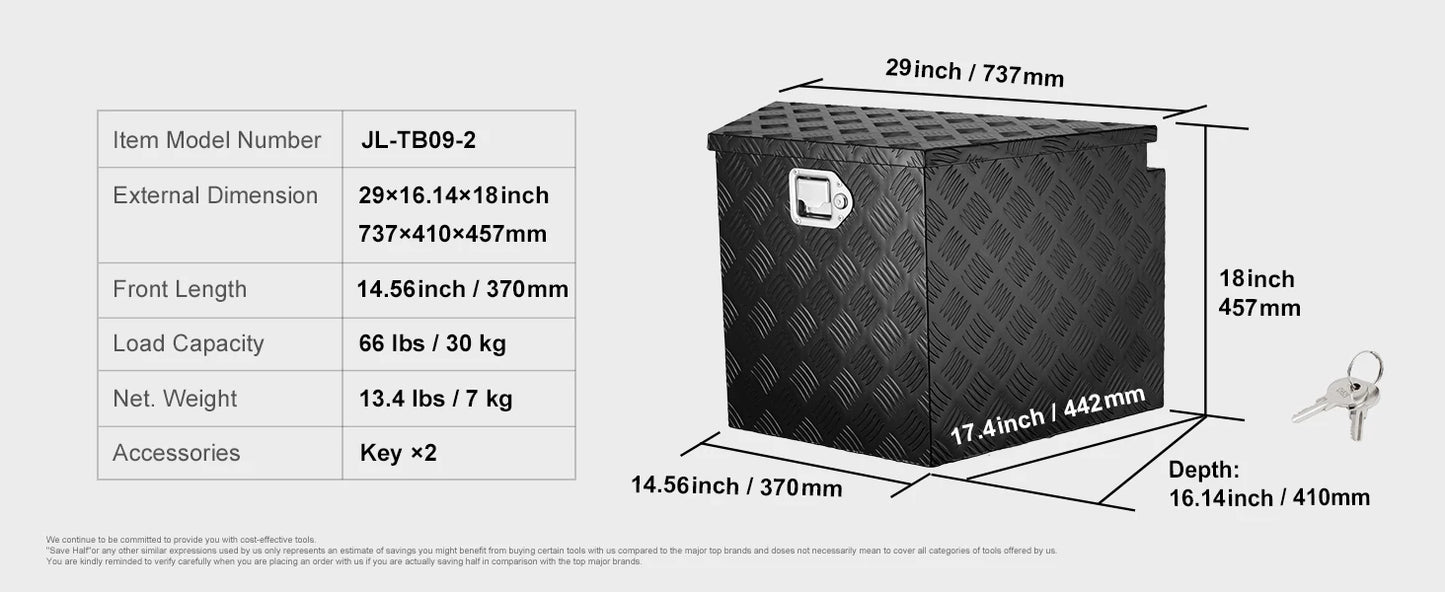 SucceBuy Trailer Tongue Box Aluminum Alloy Tongue Box Tool Chest Heavy Duty Trailer Box Utility Trailer Tongue Box for Pickup