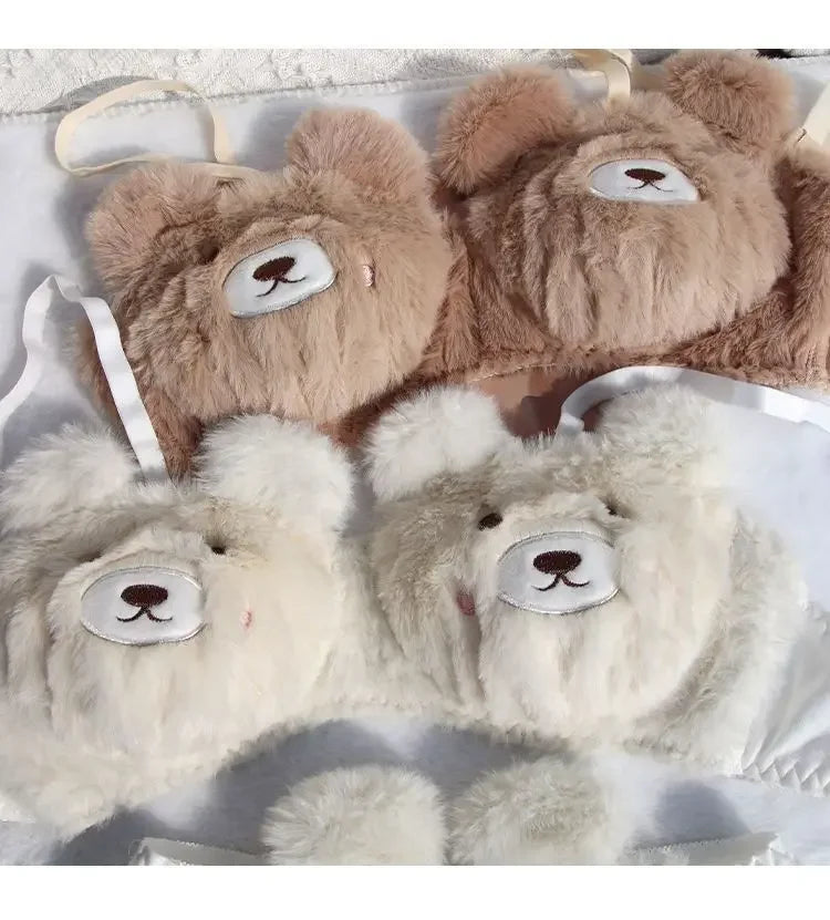 Soft and Cute Bear Japanese-style Lingerie for Women, Autumn and Winter Cartoon Plush Comfortable and Adorable Girl Bra