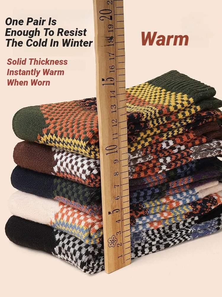 5 Pairs Winter Men's Socks Thicken Sheep's Wool Socks Warm Men Retro Style Colorful Fashion Man Socks For Snow boots