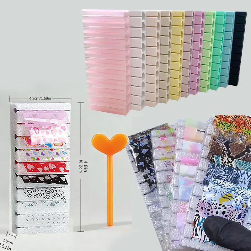 Nail Foils Gradient Transfer Foil Storage Box Nail Art Stickers Stripe Floral Manicure Decals Nails Decoration