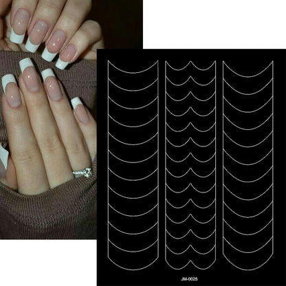 1pcs French Tip Guide Hollow Grid Nails Stencils Decals Self-Adhesive French Lines Nail Stickers Nail French Tips Guide Tools S@