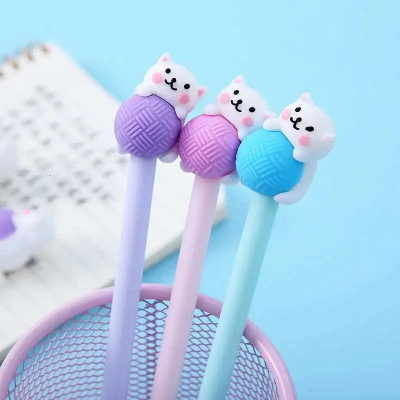 1 Pcs Lytwtw's Cute Creative Cat Gel Pen Cartoon Kawaii Stationery Office School Supplies sweet pretty lovely cartoon Handles