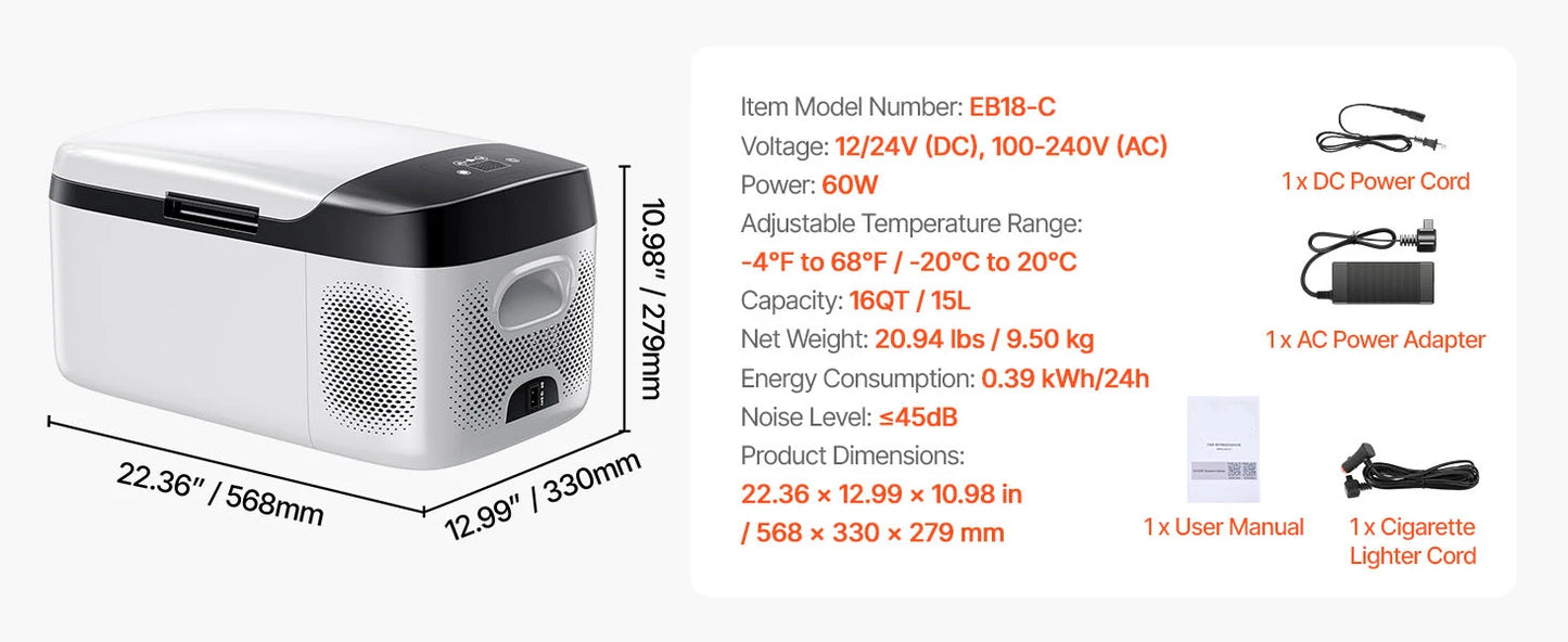 SucceBuy 15L - 55L Car Refrigerator Mini Fridge Freezer Portable Compressor Cooler DC 110-240V Ice Box for Camping RV Travel