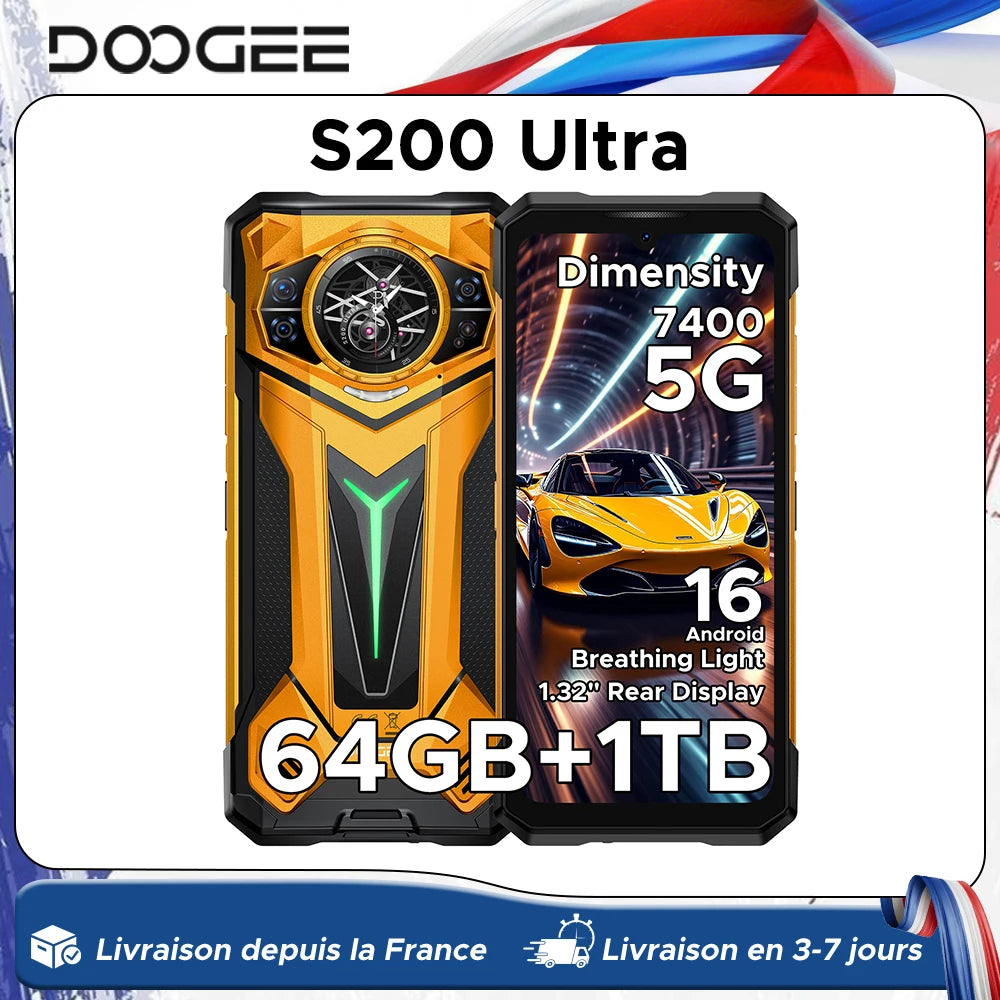 DOOGEE S200 Ultra 5G Rugged Phone 48GB+1TB 6.72'' 120Hz Display 11000mAh Battery 66W NFC Dimensity 7400 Android 15 Smartphone