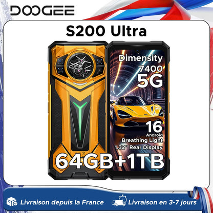 DOOGEE S200 Ultra 5G Rugged Phone 48GB+1TB 6.72'' 120Hz Display 11000mAh Battery 66W NFC Dimensity 7400 Android 15 Smartphone