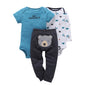 Lovely Baby Boy bodysuits 3Pcs/sets Long Sleeved Clothes PP Pant Cotton Infant Sporty Girl Short Sleeved Bodysuits