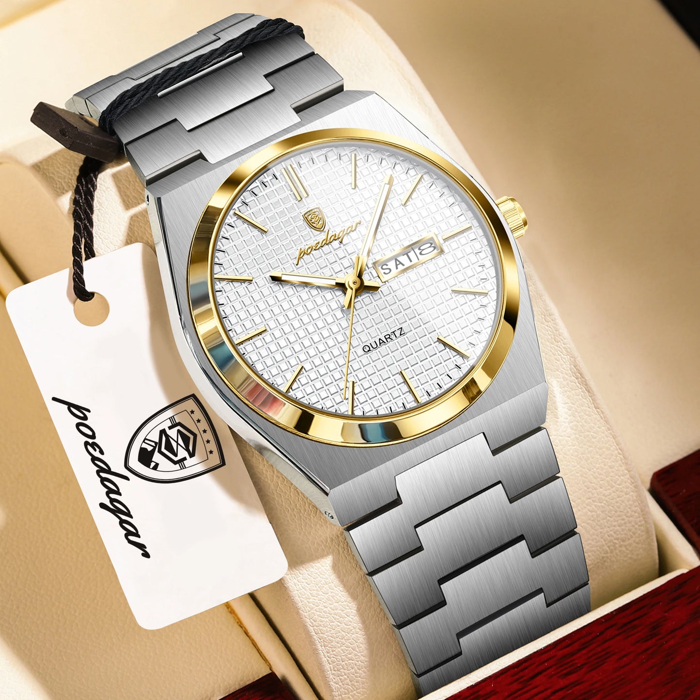 POEDAGAR Top Business Man Watch Luminous Waterproof Stainless Steel Men Wristwatch Date Week Quartz Fashion Casual Men's Watches