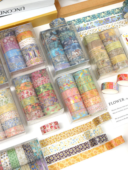 Creative Floral Hot Foil Washi Tape Set,12 Rolls Decorative Masking Tape for Scrapbooking,Journaling,DIY Gift Supplies