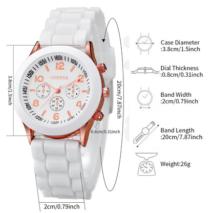 5PCS Women's Watches Fashion Roma Dial Leather Band Quartz Watch Ladies Silicone Band Wristwatch Reloj Mujer（Without Box）