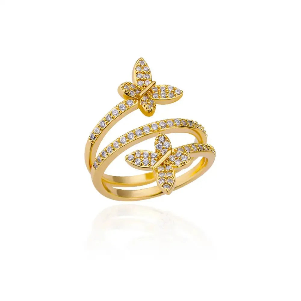 Cute Butterfly Rings For Women Gold Color Stainless Steel Geometric Opening Butterfly Ring Aesthetic Wedding Christmas Jewelry