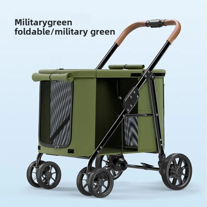 High Quality Foldable 4 Wheels Pet Carrier Adjustable Comfortable Waterproof Pet Stroller Washable Portable Travel Product