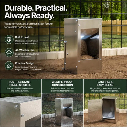 Rabbit Feeder, Galvanized Steel Feeding Box For Hutch And Cage, Silver, Daily Feeding Accessory For Pet Rabbits And Farm Use, 12.5x12.5x25 Cm