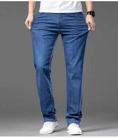 Plus Size 28-42 Men's Jeans Spring Summer Thin Business Classic Stretch Straight Denim Pants Male Brand Casual Loose Trousers