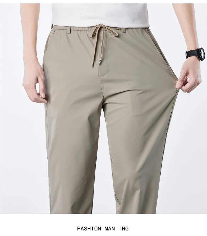 Mens Elastic Waist Casual Pants Quick Dry Wrinkle Free Slacks Summer Light Weight Trousers Spring Summer Running Golf Pants
