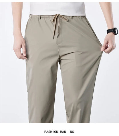 Mens Elastic Waist Casual Pants Quick Dry Wrinkle Free Slacks Summer Light Weight Trousers Spring Summer Running Golf Pants