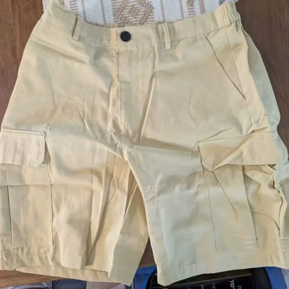Men's Wear-Resistant Shorts Summer Beach Casual Cargo Short Pants Multi-Pocket Workwear Breathable Loose Straight Solid Shorts