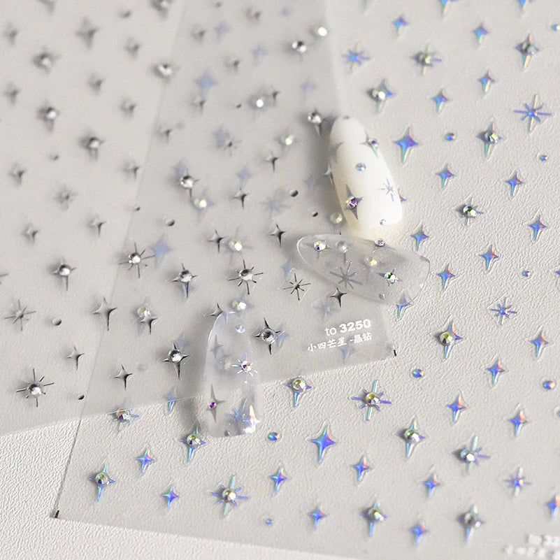 1 piece  5D silver nail stickers metal mini star nail art stickers high quality exquisite decals self-adhesive nail art stickers