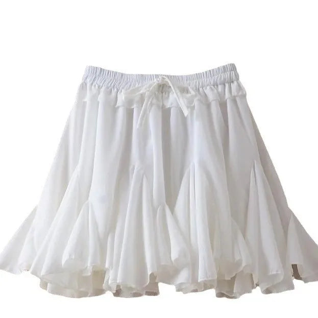 White Ruffles Elegant Mini Skirts Fashion 2025 Women High Waist Pleated Fluffy A-Line Skirt Summer Loose Communte Female Clothes