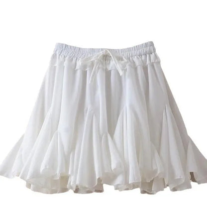 White Ruffles Elegant Mini Skirts Fashion 2025 Women High Waist Pleated Fluffy A-Line Skirt Summer Loose Communte Female Clothes