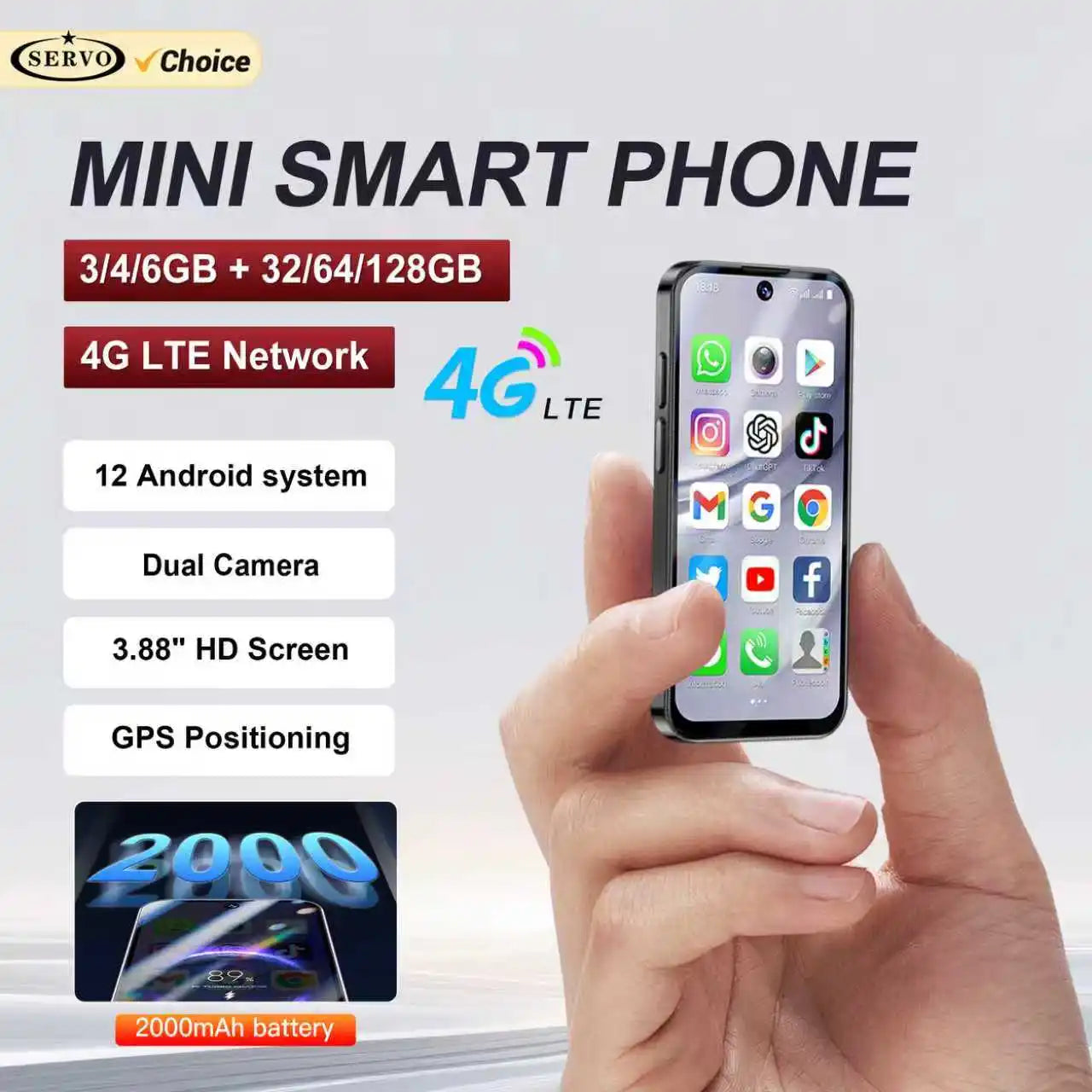 SERVO 19PRO Android Mini Smartphone 4G LTE Dual SIM Standby 6GB RAM 128GB ROM Play Store WiFi OTG 3.88" Screen Small Smart Phone