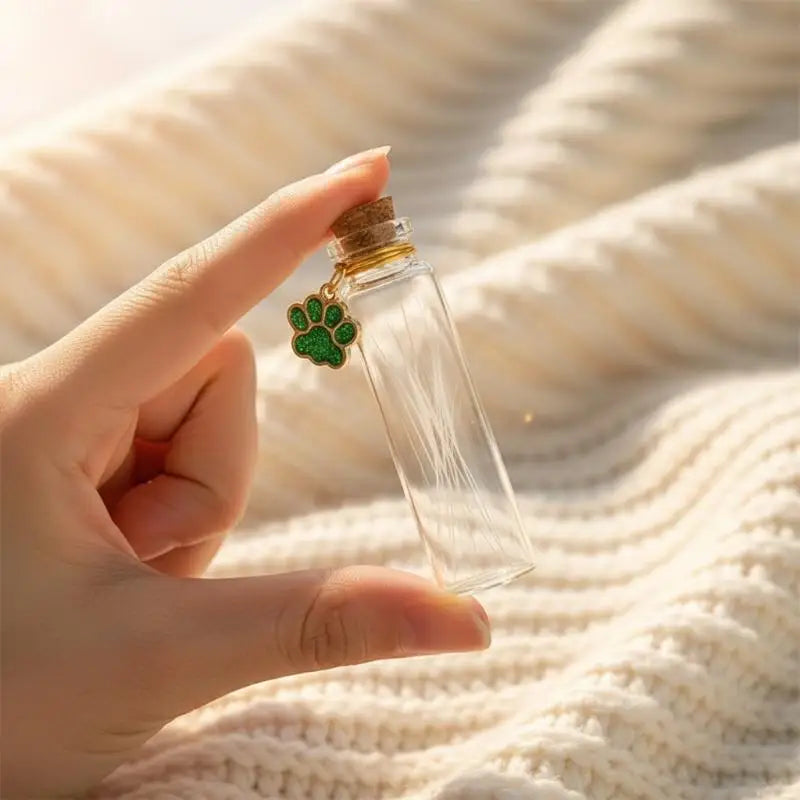 Pet Fur Keepsake Clear Glass Bottle Sealed Cork Stopper Glitter Paw Pendant for Dog Cat Loss Memorial Gift