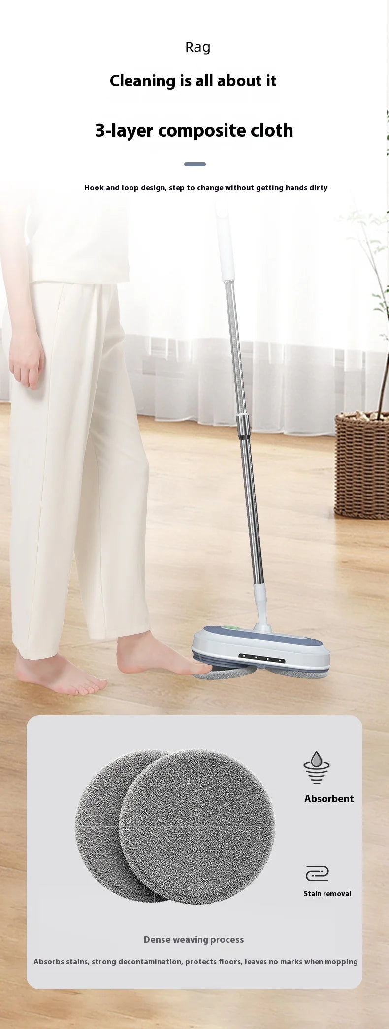 1 Wireless Rechargeable Water Spray Electric Mop, Easy To Operate, Suitable For Home Dormitory Office And Other Use