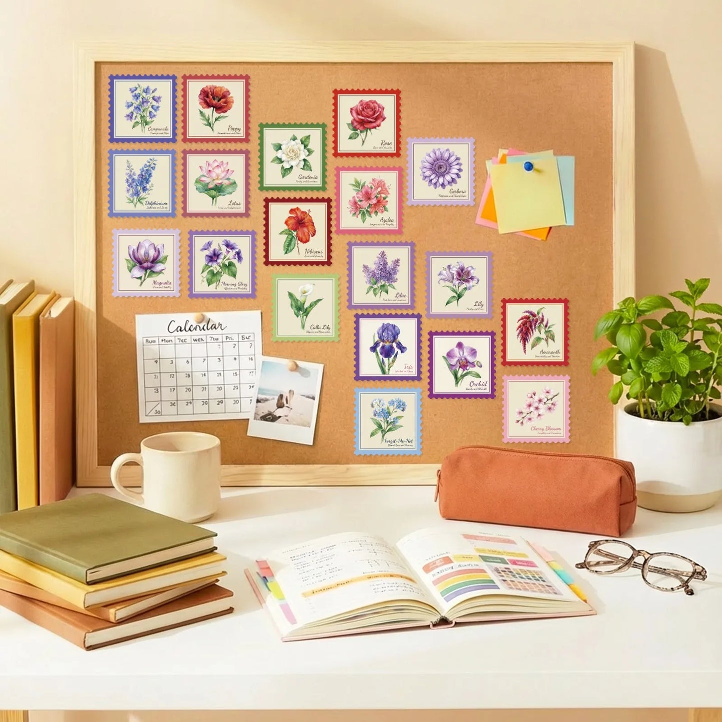 10/30/50PCS Stamp Style Literary Flowers Stickers Book DIY Skateboard Toys Guitar Luggage Suitcase Decoration Graffiti Sticker