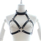 Erotic Leather Bra with Metal Chain Link BDSM Restraint, Black Leather Neck Cover with Chain Bra, Nightclub Performance Costume