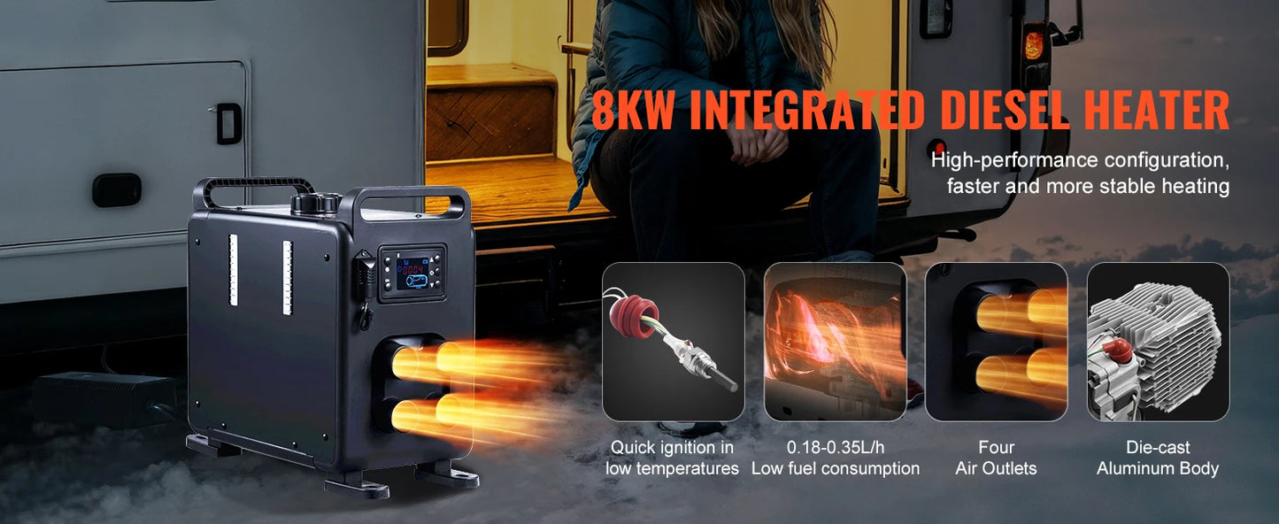 SucceBuy 8KW Diesel Heater 12/24V All in One Diesel Air Heater with Bluetooth CO Alarm Portable Car Heater for Vehicles & Garage