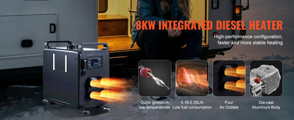 SucceBuy 8KW Diesel Heater 12/24V All in One Diesel Air Heater with Bluetooth CO Alarm Portable Car Heater for Vehicles & Garage