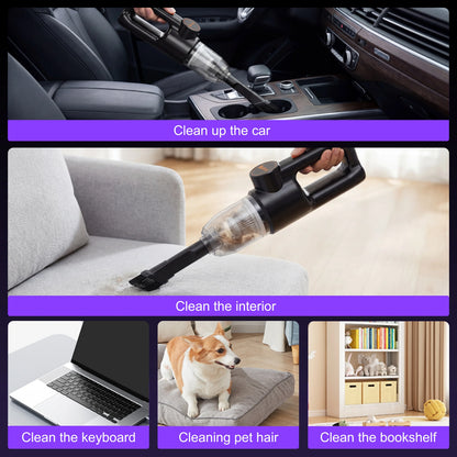 Cordless Portable Handheld Vacuum Cleaner, Mini Wireless Car Vacuum Cleaner with Ergonomic Handheld Design, High Power Strong Suction Rechargeable Handheld Vacuum for Car Household Dust Debris Pet Hair Removal One-Key LED Lig