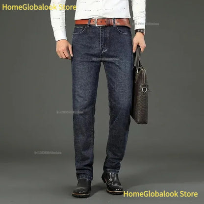 New Business‑Style Men's Jeans, Comfortable Straight Leg Stretch Denim Pants, Classic Blue Black Work Trousers, Fashion Versatile Male Clothing For Office, Business Occasions And Casual Daily Outfit