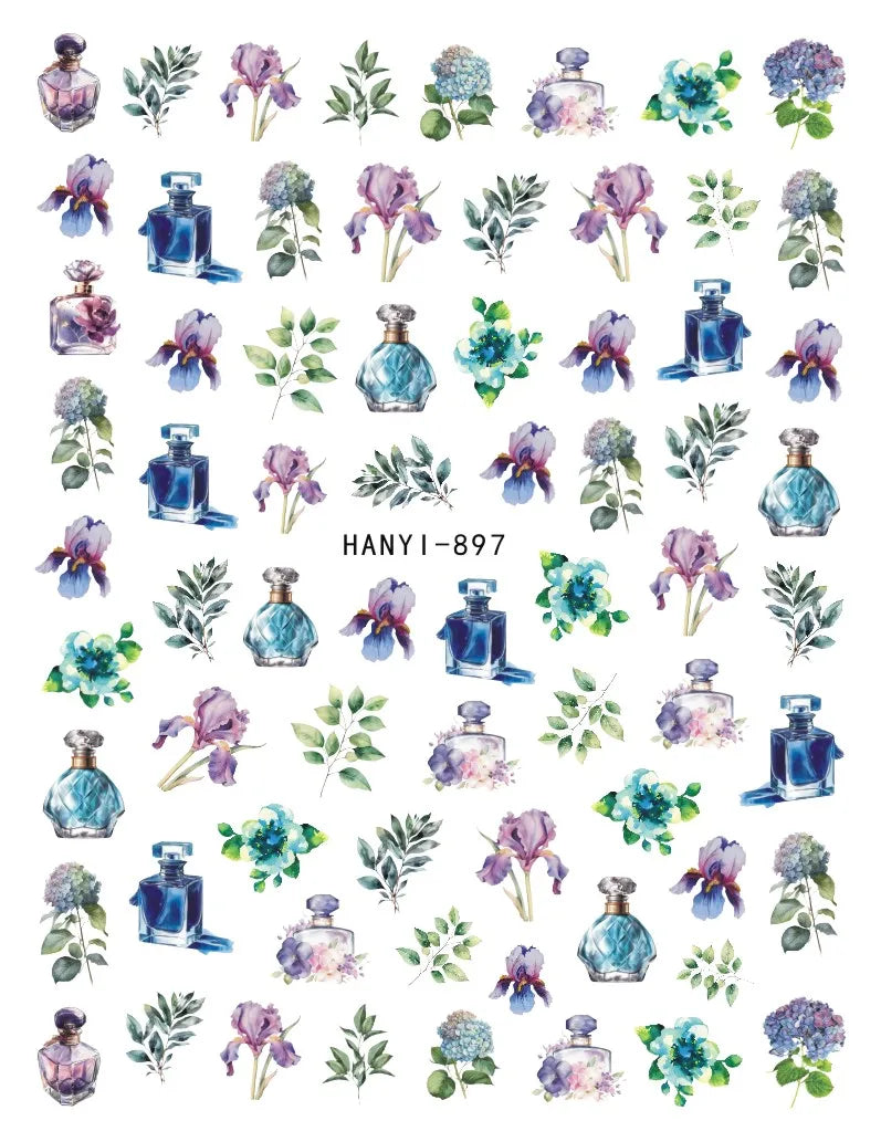 3d Nail Art Decals Spring Booming Violets Lavenders Purple Blue Pink Flowers Butterflys Stickers Decoration For Nail Tips Beauty