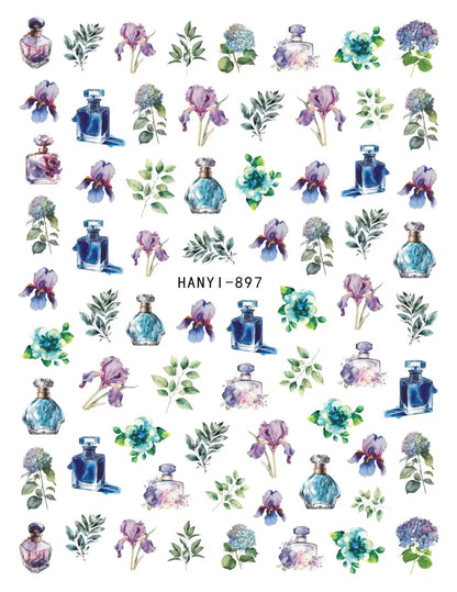 3d Nail Art Decals Spring Booming Violets Lavenders Purple Blue Pink Flowers Butterflys Stickers Decoration For Nail Tips Beauty