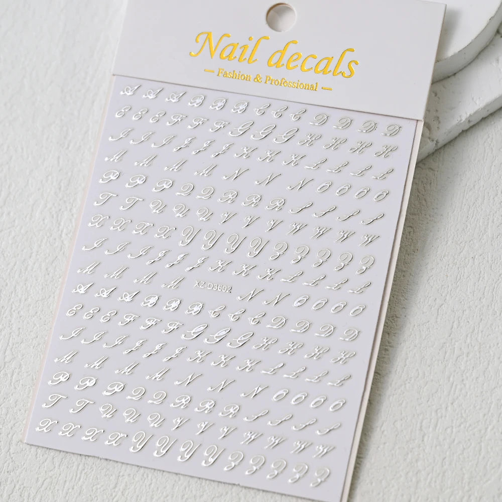 1Pc 3D Roman Letter Nail Stickers Gold/Silver/Black/Laser Alphabet Self Adhesive Decal Y2K English Words/Number Manicure Sliders