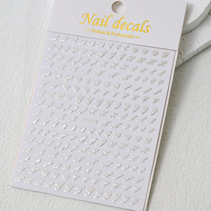 1Pc 3D Roman Letter Nail Stickers Gold/Silver/Black/Laser Alphabet Self Adhesive Decal Y2K English Words/Number Manicure Sliders