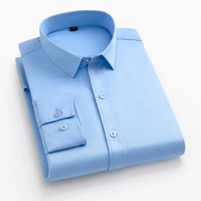 55-105KG Men's long sleeved elastic shirt, non ironing business dress, professional work attire, stand up collar shirt
