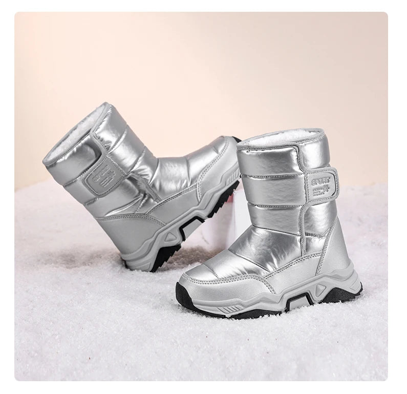 New Kids Snow Boots Winter High-top Warm Cotton Shoes for Children Boys Girls Warm Plush Lining Ankle Boots Anti-skid Waterproof