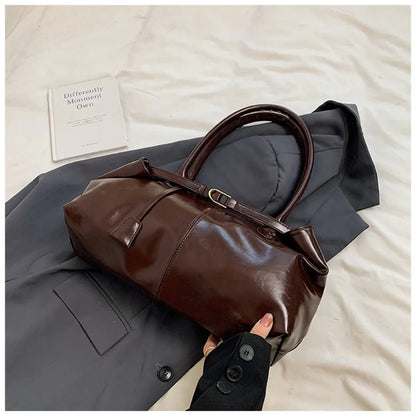 Oil PU Leather Hobo Handbag Slouchy Shoulder Bag Retro Top-Handle Bag Large Work Bags for Women Gilrls Tote Work Shopping Travel