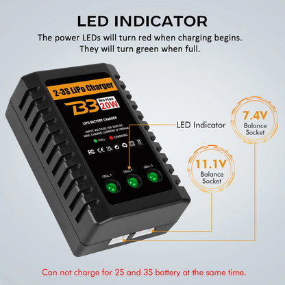 Lipo Charger for 2-3S Lipo Battery (7.4V-11.1V) 20W RC Charger LiPo Charger Airsoft Balancer for RC Cars Airsoft Guns RC Boats