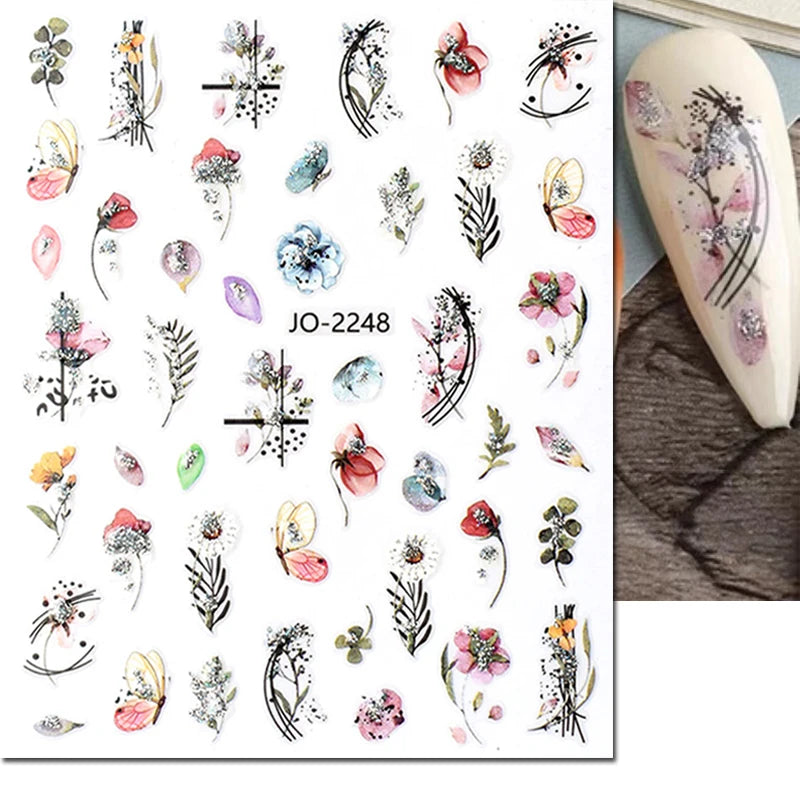 3d Nails Art Decals Spring Fruits Pink Full Tips Peony Magnolia Flowers Adhesive Sliders Stickers Decoration For Nails Manicure