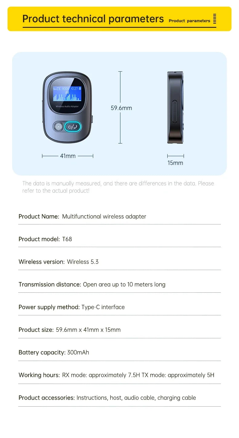 VIKEFON Car AUX Bluetooth Audio Receiver Transmitter TF Card Jack RCA Airplane Wireless Adapter Mic for TV PC Headphone Speaker