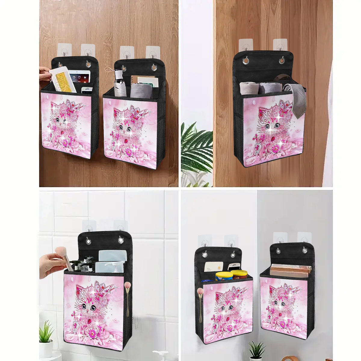 1pc/Set DIY Butterfly Diamond Art Hanging Storage Bags Canvas Crystal Rhinestone Cats Diamond Painting Storage Bags for Hanging
