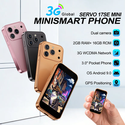 SERVO 17SE mini Smartphone Android Dual SIM 3G Network 2GB RAM 16GB ROM 3.0-inch Tiny Screen‌ Phones Face Unlock GPS WiFi Camera Small Pocket Cellphone
