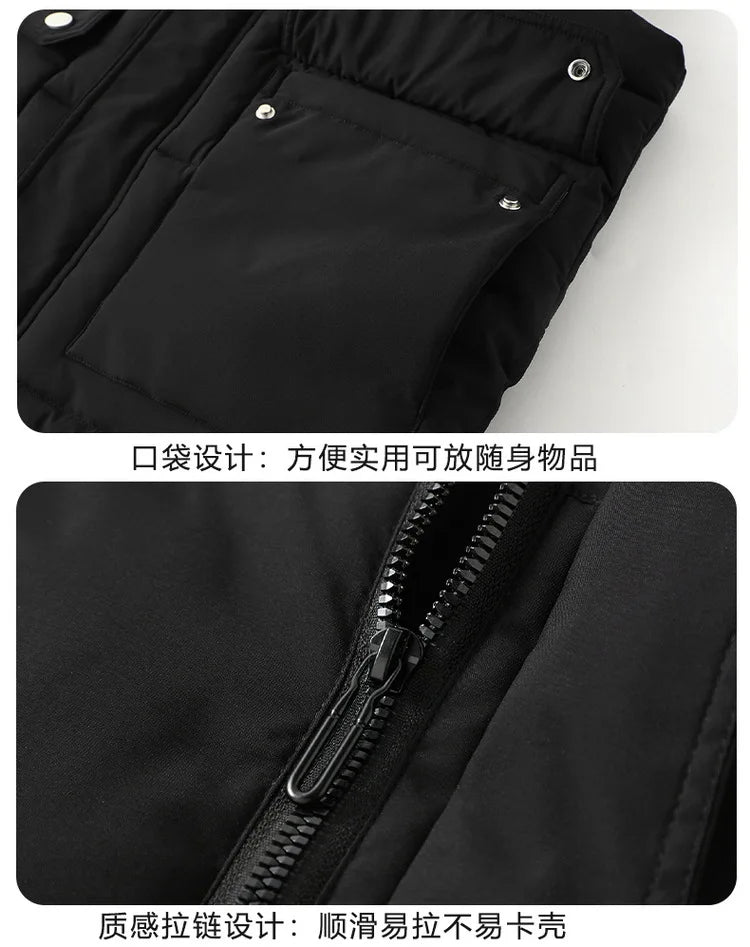 2024 Autumn Winter Men Thicken Cotton Waistcoat Sleeveless Vests Jackets Warm Detachable Hat Outerwear Male Zipper Hooded Coats