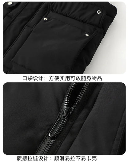 2024 Autumn Winter Men Thicken Cotton Waistcoat Sleeveless Vests Jackets Warm Detachable Hat Outerwear Male Zipper Hooded Coats