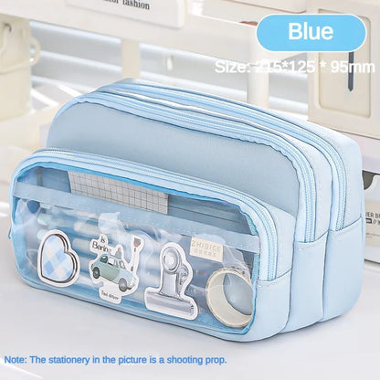 Clear Transparent Pencil Case, Large Capacity Multifunctional Stationery Storage Bag for School Students, Durable & Convenient