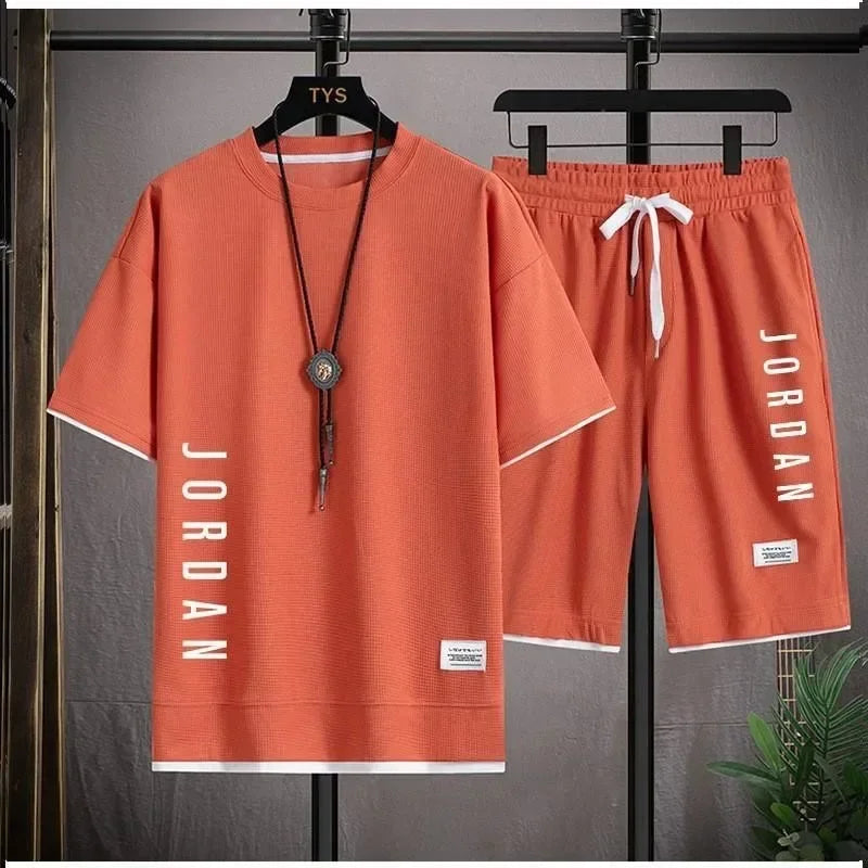 Summer Hot Selling Men's Sports Set JORDAN Printed Casual T-Shirt + Shorts Two-Piece Running Set Breathable and Comfortable